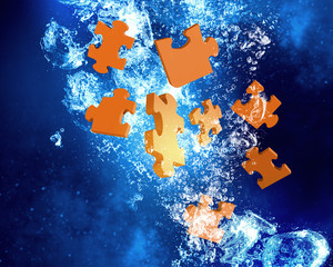 Jigsaw elements under water