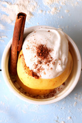 baked apple cinnamon whipped egg whites with sugar dessert baking sweet cream topping