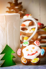 Christmas breakfast tea with Gingerbread Cookie baking cinnamon dessert