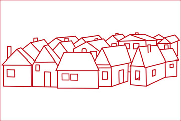 Group of houses, red outline vector illustration