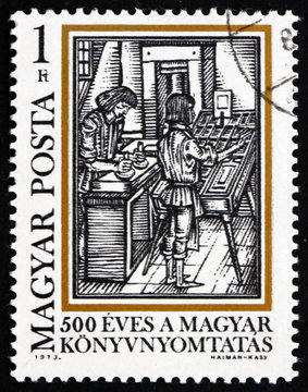 Postage stamp Hungary 1973 Typesetting, by Comenius
