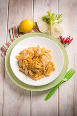 fusilli with  fennel grated lemon peel and hot chili pepper