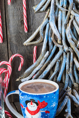 Christmas mug with hot chocolate.