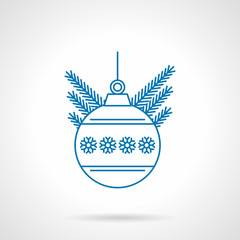 Fototapeta premium Blue flat line ball with snowflakes vector icon