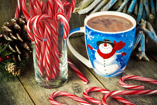 Christmas mug with hot chocolate.