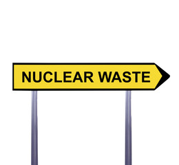 Conceptual arrow sign isolated on white - NUCLEAR WASTE