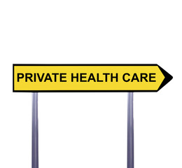 Conceptual arrow sign isolated on white- PRIVATE HEALTH CARE