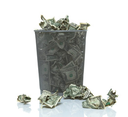 Trashcan full of money