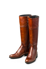 brown leather high boots