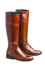 brown leather high boots
