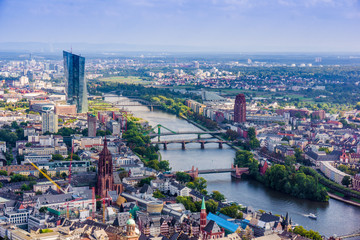 view to skyline of Frankfurt from Maintower in Frankfurt, German