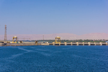 Fototapeta na wymiar Sluice gate on the Nile river, Egypt. watergate near Esna