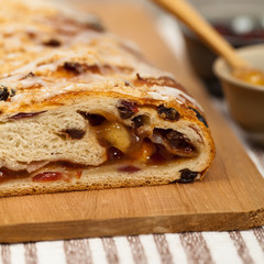 Holiday Cinnamon Apple and Raisin Bread. Selective focus.