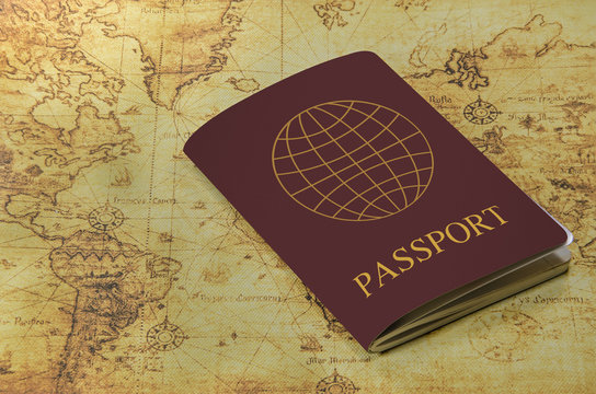 passport on a old world map
