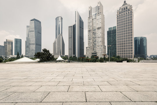 Shanghai Empty square with skyline and modern buildings,China