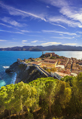 Elba island, Portoferraio aerial view. Lighthouse and fort. Tusc