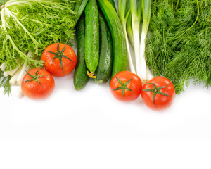 Fresh vegetables isolated on green lettuce