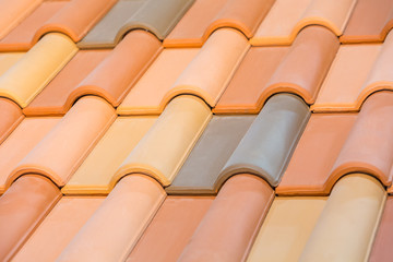 Close up of orange clay roof tiles