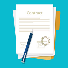 signed paper deal contract icon agreement  pen on desk  flat business illustration vector - obrazy, fototapety, plakaty