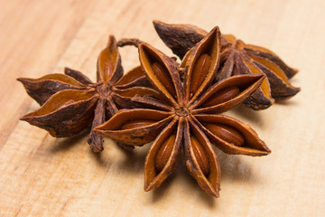 Star of anise on wooden table, seasoning for cooking