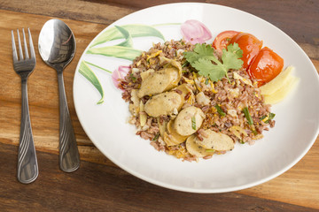 Traditional Thai Food - fired rice with fish sausage - mix Style