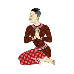 thai  ancient men style in wall painting, sawasdee