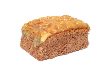 homemade toffee cake on white background