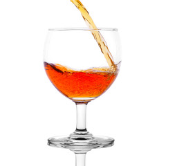 Glass of brandy on on white background