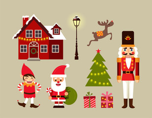 Christmas decoration icons, illustration and elements set.
