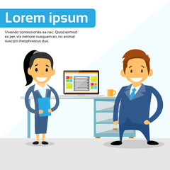 Business People Man and Woman Cartoon Character Businessman Laptop Office