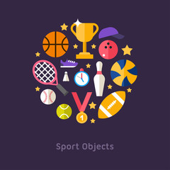 Vector Icons and Illustrations in Flat Design Style. Sports Equipment and Objects