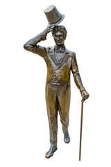 Obraz premium the Figure of a man with a cane in the clothes of the 19th century, isolated on white background