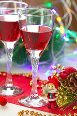 Glasses of champagne with christmas decoration