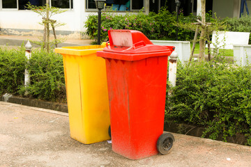 Yellow, red bins , Recycling bins , Public trash