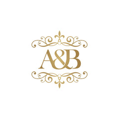 A&B Initial logo. Ornament ampersand monogram golden logo
