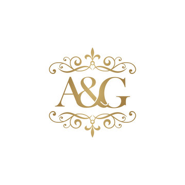 A&G Initial logo. Ornament ampersand monogram golden logo Stock 