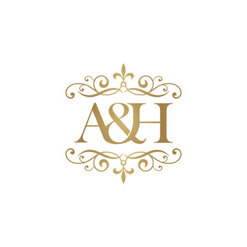A&H Initial logo. Ornament ampersand monogram golden logo