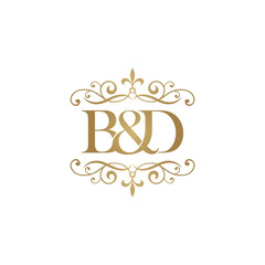 B&D Initial logo. Ornament ampersand monogram golden logo