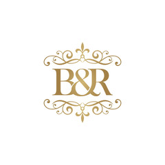 B&R Initial logo. Ornament ampersand monogram golden logo - obrazy, fototapety, plakaty