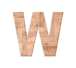 Wooden parquet alphabet letter symbol - W. Isolated on white background