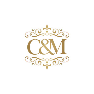C&M Initial logo. Ornament ampersand monogram golden logo