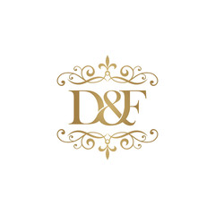 D&F Initial logo. Ornament ampersand monogram golden logo