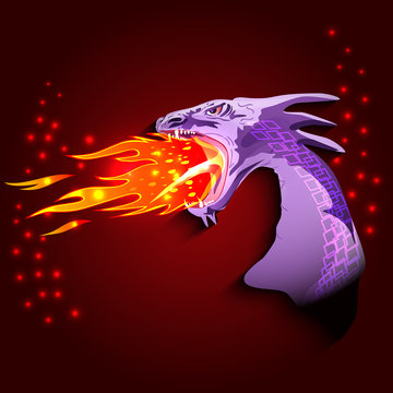 Purple Dragon with flame and fire from open jaw