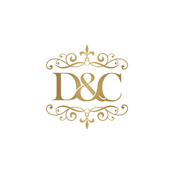 D&C Initial logo. Ornament ampersand monogram golden logo