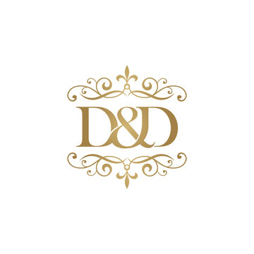 D&D Initial logo. Ornament ampersand monogram golden logo
