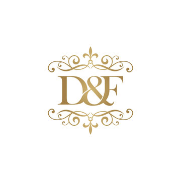 F&F Initial logo. Ornament ampersand monogram golden logo Stock