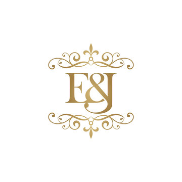 E&J Initial logo. Ornament ampersand monogram golden logo