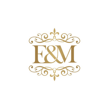 E&M Initial logo. Ornament ampersand monogram golden logo