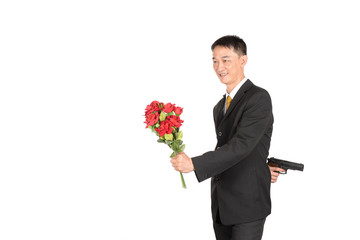 Businessman fail in work and love. on white background
