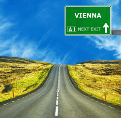 VIENNA road sign against clear blue sky